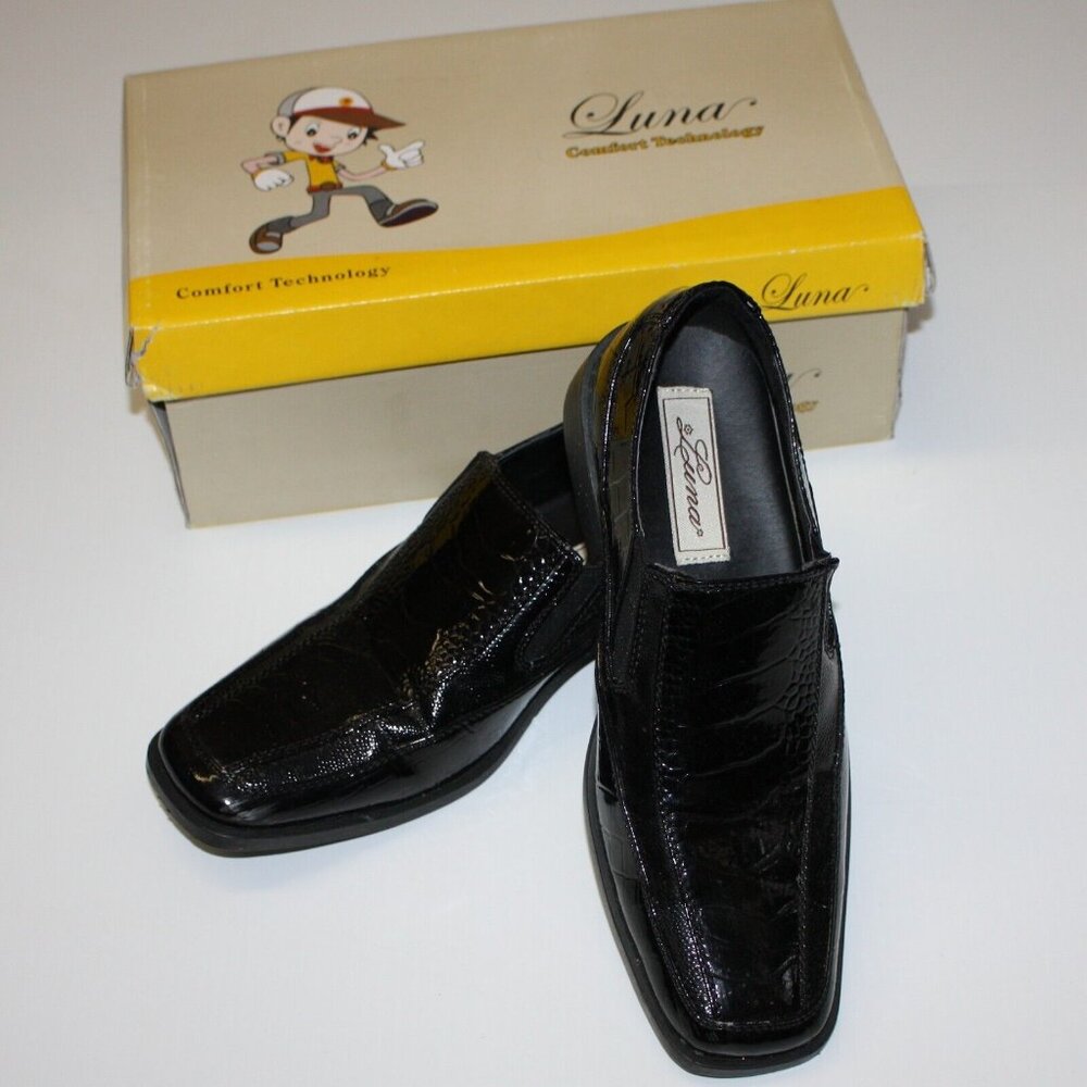 Luna Boy's Comfort Technology Black Dress Shoes School, Church, Weddings size 3